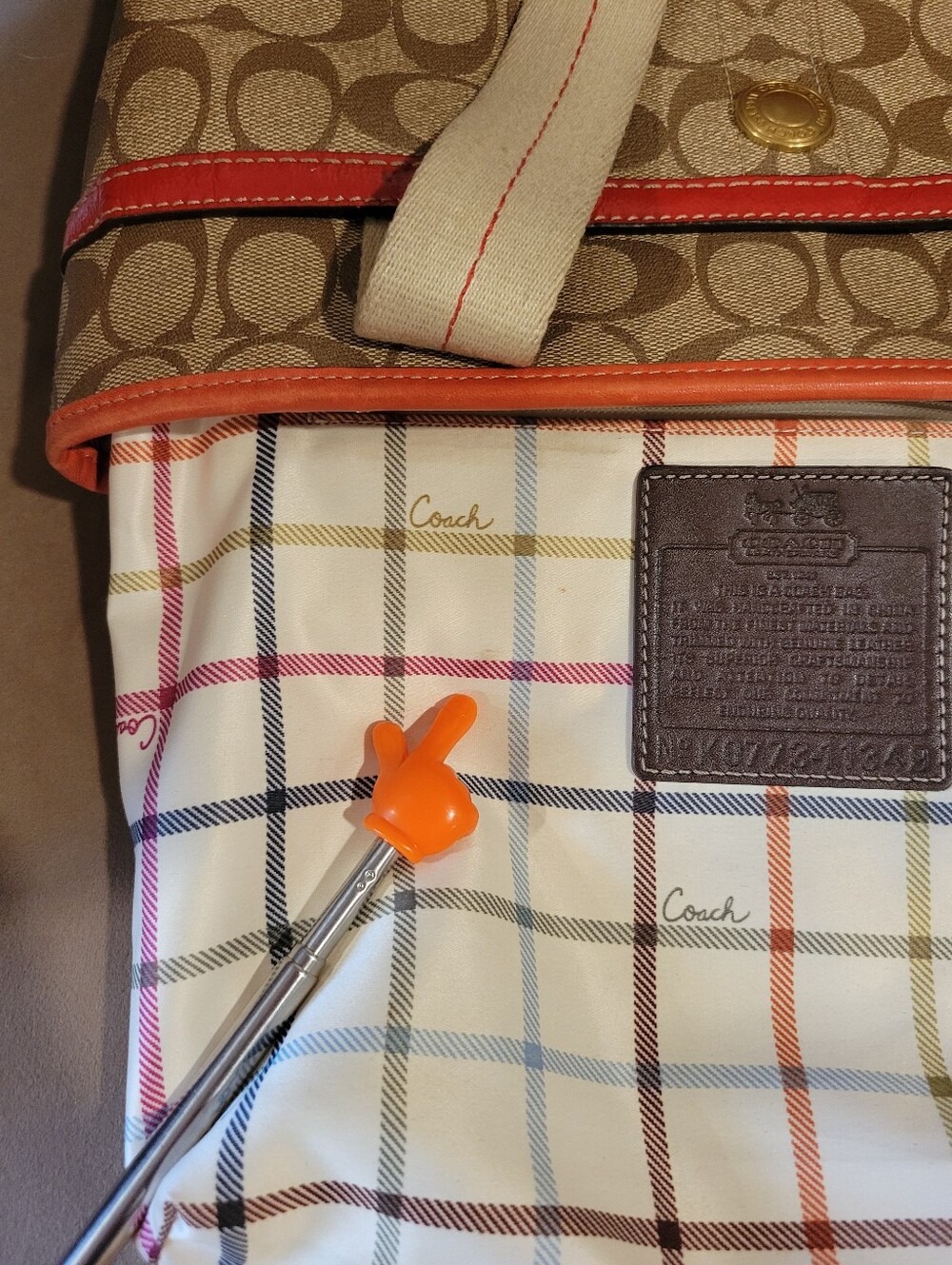 COACH Signature Tattersall Lining Canvas Tote with Red Accents - Picture 6 of 14